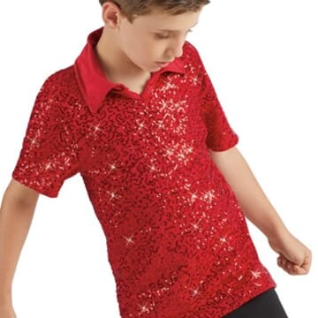 Male Sequin Dance Shirt - Red