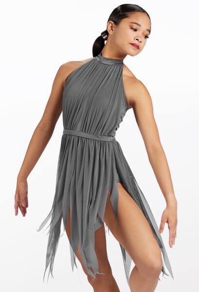 grey contemporary dance dress Hire Ragged Lyrical from Costume Source corset bridesmaid dress